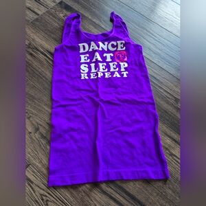 Purple Dance Eat Sleep Repeat stretch tank top. Size small.